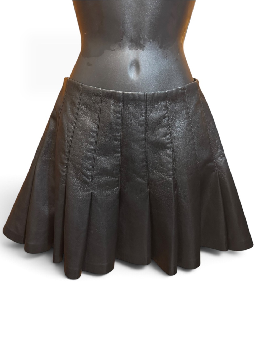 Alice + Olivia Black Paneled Leather Skater Skirt